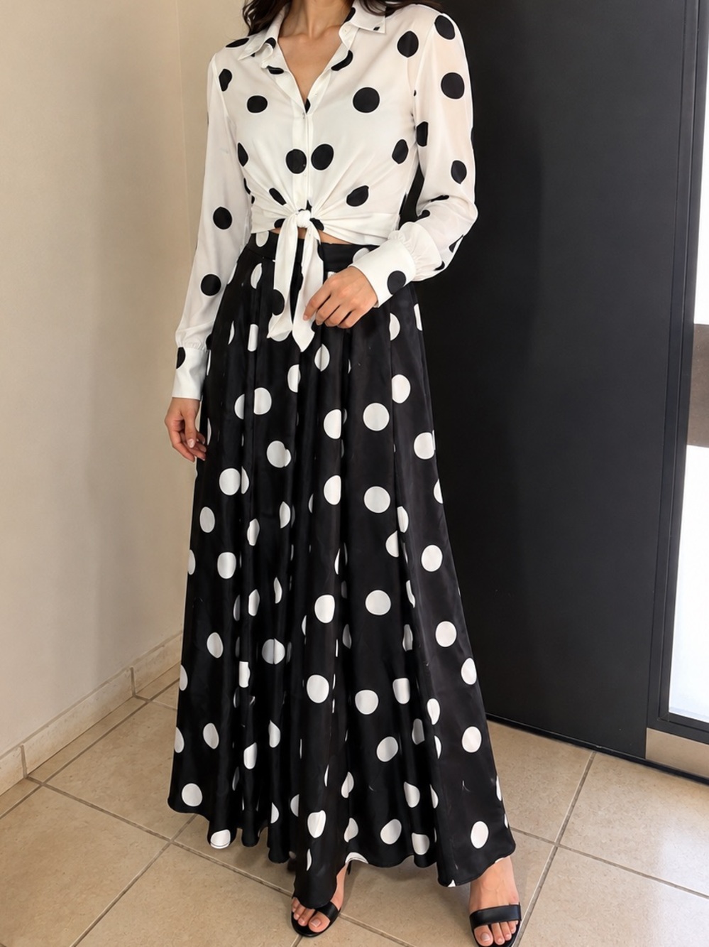 L'ATISTE Black & White Polka Dot Maxi Skirt